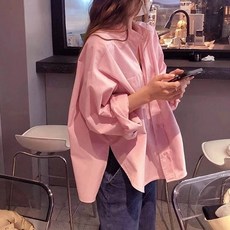 Paperments 女款寬鬆甜美側開衩長袖襯衫 08967