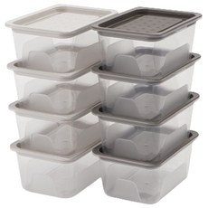 NIneware 簡約方形可微波保鮮盒組, 象牙白 420ml (4入) + 灰色 420ml (4入), 1套