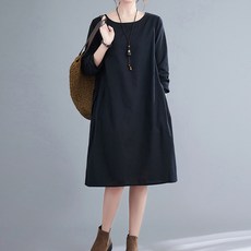 아뗄릭 라운드넥 솔리드 심플 미디 원피스 03570 빅사이즈 포함