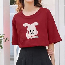 메이첼 여성용 통기성 루즈핏 퍼피 프린팅 반팔 티셔츠 04904