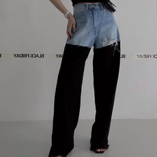 메이첼 여성용 빈티지 유니크 데님 믹스 팬츠 04878