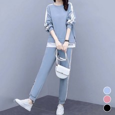 아뗄릭 아뗼릭 빅사이즈 라인 레이어드 맨투맨 조거팬츠 세트 03489