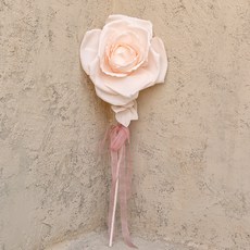 ASPASIA 人造巨大玫瑰花 + 緞帶 + Thank you卡片明信片組, 柔和粉紅色, 1套