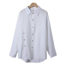 시크블랙 여성용 통기성 미라블 카라넥 언발 단추 루즈 린넨 셔츠 cpnb2844k41