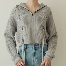 ZERO STREET 女款半拉鍊蝴蝶結綁帶毛衣