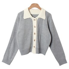 린다샵 여성용 커티에 배색 나그랑 카라 단추 가디건 cpcd3043k41
