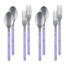 SABRE PARIS Bistrot復古酒館鈕扣系列茶匙蛋糕叉 霧面款 2款組, 淡紫色, 1組, 2p茶匙+2p蛋糕叉