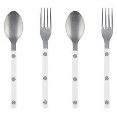 SABRE PARIS Bistrot復古酒館鈕扣系列茶匙蛋糕叉 霧面款 白色 4入組, 1組, 2p茶匙+2p蛋糕叉