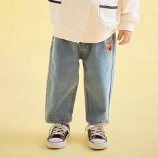 밀크마일 아동용 뉴리본 곰돌 스트레이트핏 데님 팬츠