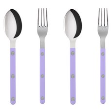 SABRE PARIS Bistrot復古酒館鈕扣系列茶匙蛋糕叉 亮面款 丁香紫 4入組, 1組, 2p茶匙+2p蛋糕叉