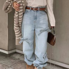 MEICHEL 女款蝴蝶結亮點可愛牛仔褲 04821