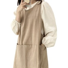 한스데이 국내 제조 10수 단추형 앞치마, 웜베이지, 1개