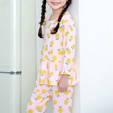 mabellechouchou 女童粉紅檸檬涼感八分睡衣套裝