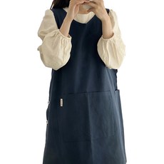한스데이 국내 제조 10수 단추형 앞치마, 네이비, 1개