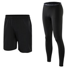 LIFE LANCE 男款運動九分緊身褲 + 短褲套裝