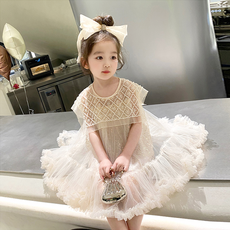 女童款網紗珠寶裝飾連衣裙