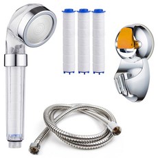 MONACO OLIVE 省水過濾蓮蓬頭 + 補充濾芯3入 + 蓮蓬頭軟管 + 吸附式鍍鉻蓮蓬頭支架組, 透明(蓮蓬頭), 銀色(軟管, 支架), 1個