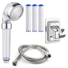 MONACO OLIVE 省水過濾蓮蓬頭 + 補充濾心3入 + 蓮蓬頭軟管 + 可調角度方形蓮蓬頭支架組合, 透明(蓮蓬頭), 銀色(軟管, 支架), 1個