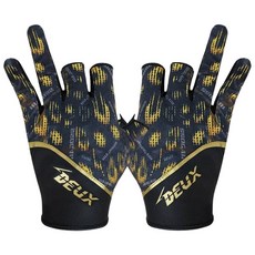 DEUX 釣魚運動戶外三指切口手套 雙手組 3GV-DF003, 黑色 + 金色, 1套