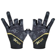 DEUX 釣魚運動戶外三指切口手套 雙手組 3GV-DF002, 黑色, 1套