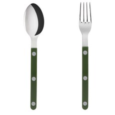 SABRE PARIS Bistrot復古酒館鈕扣系列茶匙蛋糕叉 亮面款 2款組, Shiny Dark Green, 湯匙+叉子