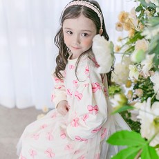 GOING KIDS 女童款蝴蝶結印花長袖紗裙洋裝