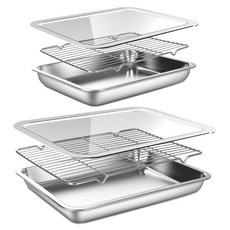 WAGENSTEIGER 不鏽鋼含蓋方形托盤組, 托盤 2款+不鏽鋼架 2款+PC蓋 2款, 1組
