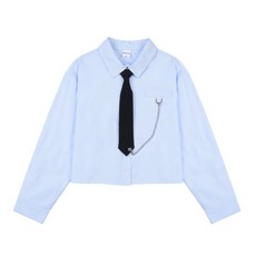 applepink 女款鍊條領帶短版襯衫 T171