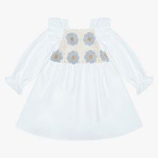 minidou 女童花朵點綴荷葉邊長袖洋裝