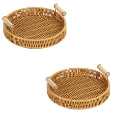 에이비엠코리아 내츄럴 소품 간식 바구니 원형, 혼합색상, 2개