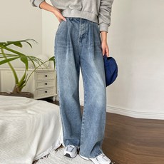 BBAEBBAE 女款抓褶寬鬆寬版牛仔褲