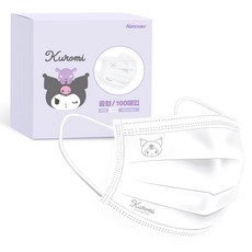 NASSAU 쿠로미 일회용 마스크 중형 성인용, 100개입, 1개, 화이트