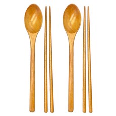 다드림 옻칠 나무 수저 세트, 옐로우, 숟가락 2p + 젓가락 2p, 2세트