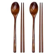 영수산업카멜 원목 옻칠 나무 수저 세트, 브라운, 숟가락 2p + 젓가락 2p, 2세트