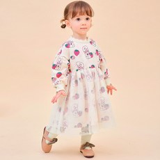 milk mile 艾絲樂小兔系列童款素色印花薄紗連身裙 草莓小兔款