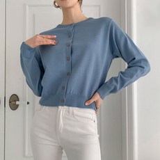 뜨개진 여성용 루즈핏 심플 베이직 라운드 니트 메칼라 가디건