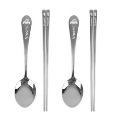 kitchen U 兒童用噗噗車不鏽鋼餐具組, 銀色, 湯匙 2p + 筷子 2p, 2套