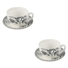 Modern G 黑色鬱金香套組 YJ633, 杯子 2入 + 杯墊 2入, 黑白, 1套