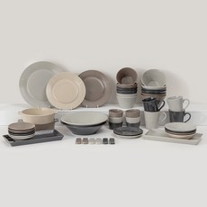 MAISON OBJET Royal Vale Lining 6人餐具組 45p, 奶油灰, 摩卡, 炭灰色, 貝殼米色, 12種, 1套