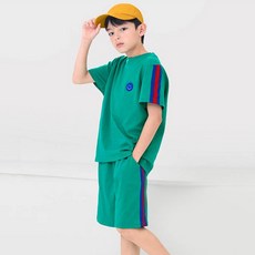 unifriend 童款配色線條5分短袖T恤短褲組