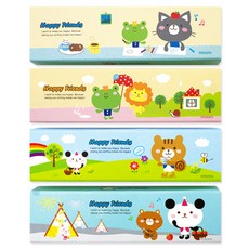 misoro 2000 快樂朋友 紙製鉛筆盒 2353 4款組, 貓咪 + 青蛙 + 松鼠 + 熊貓, 1套