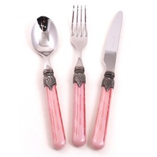 리바도시 빈티지 양식기 1인조 3종 세트, 핑크, 1세트, 테이블 스푼 + 테이블 포크 + 테이블 나이프