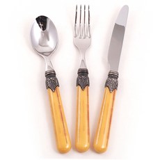 리바도시 빈티지 양식기 1인조 3종 세트, 옐로우, 1세트, 테이블 스푼 + 테이블 포크 + 테이블 나이프