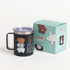 We Bare Bears不鏽鋼保溫杯, 375ml, 1個, 黑色