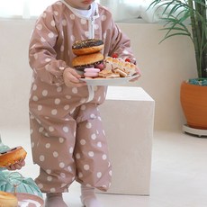 bebe chouette Bessesuette 嬰兒防水一體成型圓點全身藝術禮服頭巾套裝