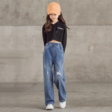 Starbean 女童破損感寬版牛仔褲