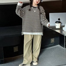 미소파파 아동용 해브 레이어드 단가라 티셔츠 + 팬츠 세트