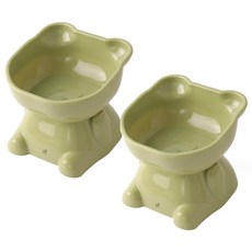 DING DONG PET 寵物清新小熊15度斜口食盆, 2個, 綠色