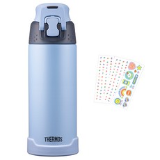 THERMOS 膳魔師 我的設計按壓式保溫瓶 FJH-500K+主題貼紙+文字貼紙 2張入組, Pastel Blue, 500ml, 1組