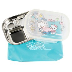 aizoum 兒童款Tiro Miro愛心不鏽鋼4格餐盤+便當袋組, 混色, 盤子+便當, 1組